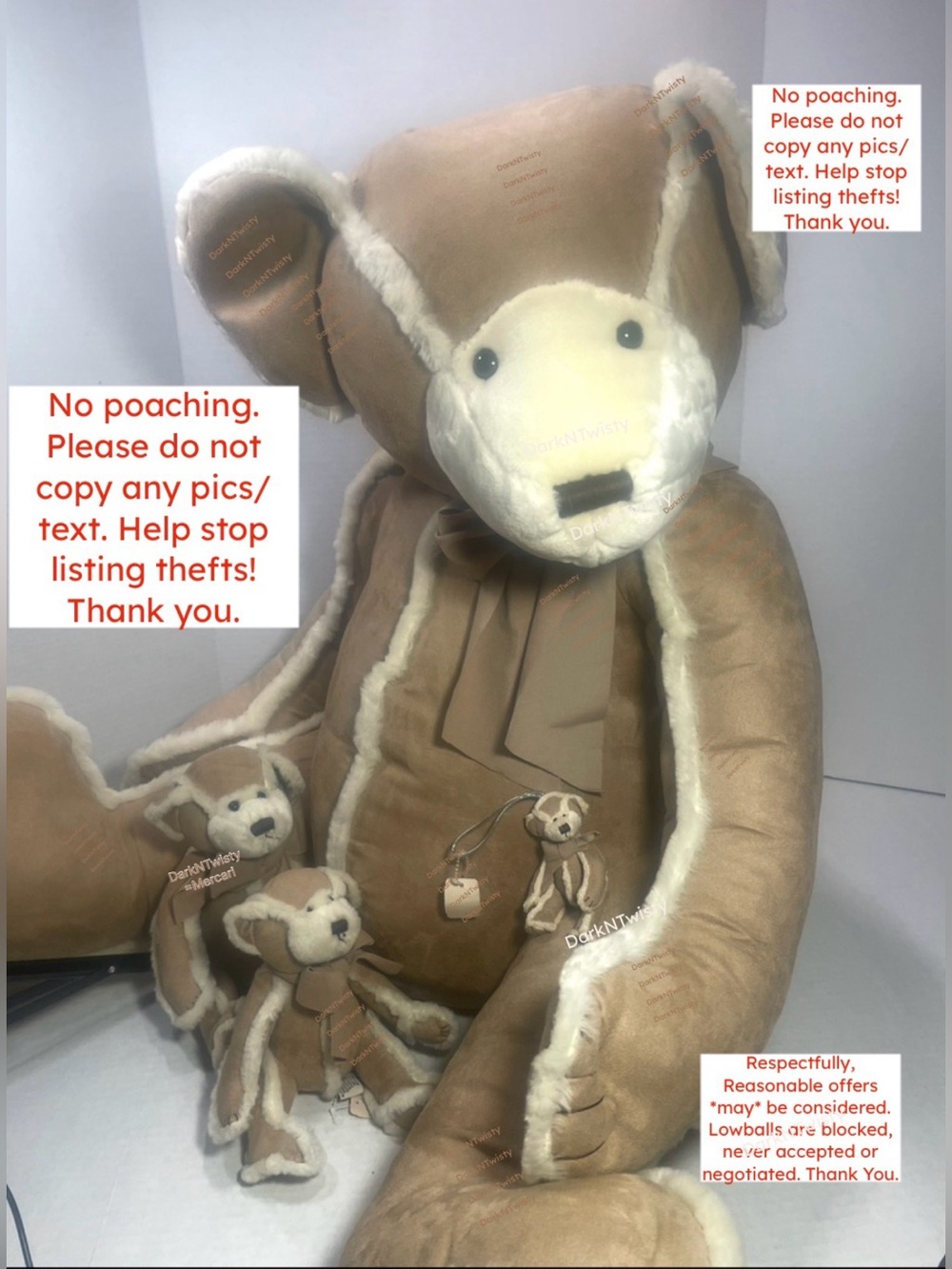 FULL 4 Pc 1 OWNER BNWT BBW GINGERBREAD 30" Giant Faux Sherpa W 7”, 9”, 3” Bears